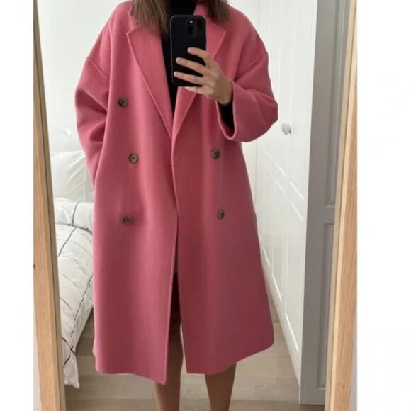 mango Jackets & Blazers - nwt MANGO mng handmade pink wool double breasted coat L LARGE
